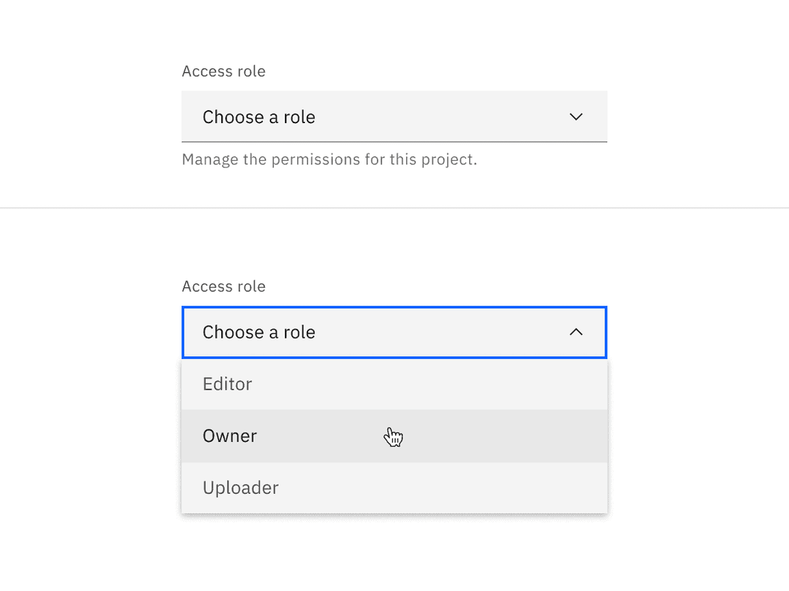 Default dropdown closed and open state.