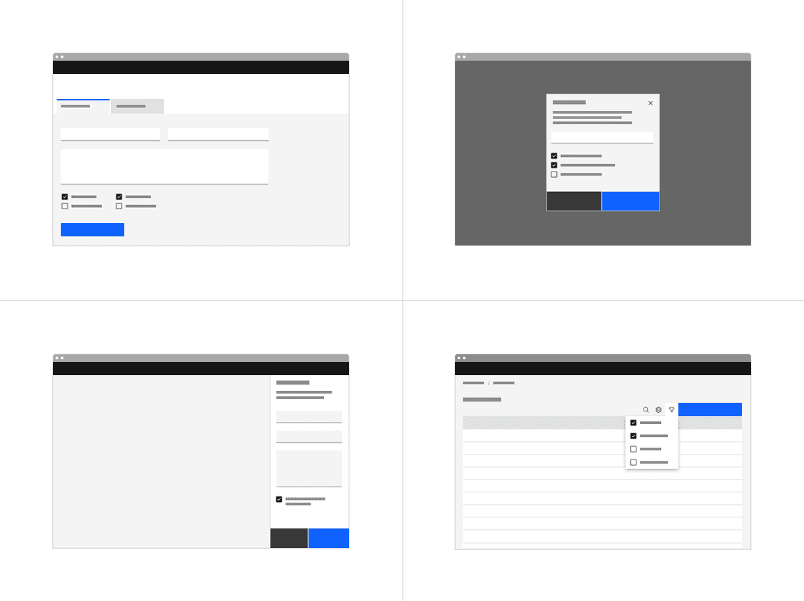 Placement of checkboxes in different UI scenarios.