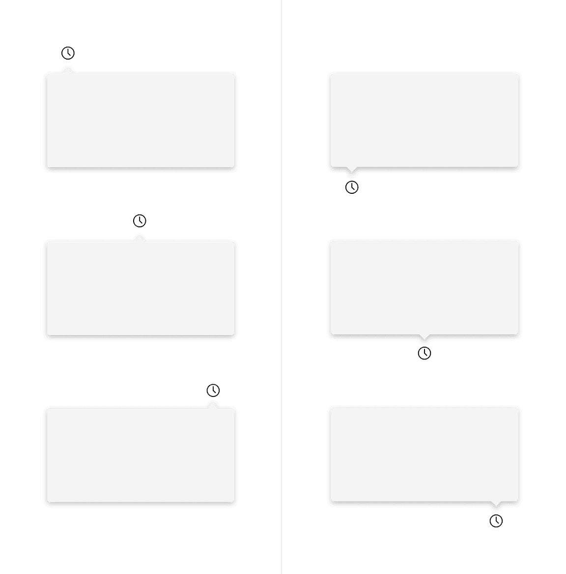 Caret tip popover top and bottom directions with left, center, and right alignments.