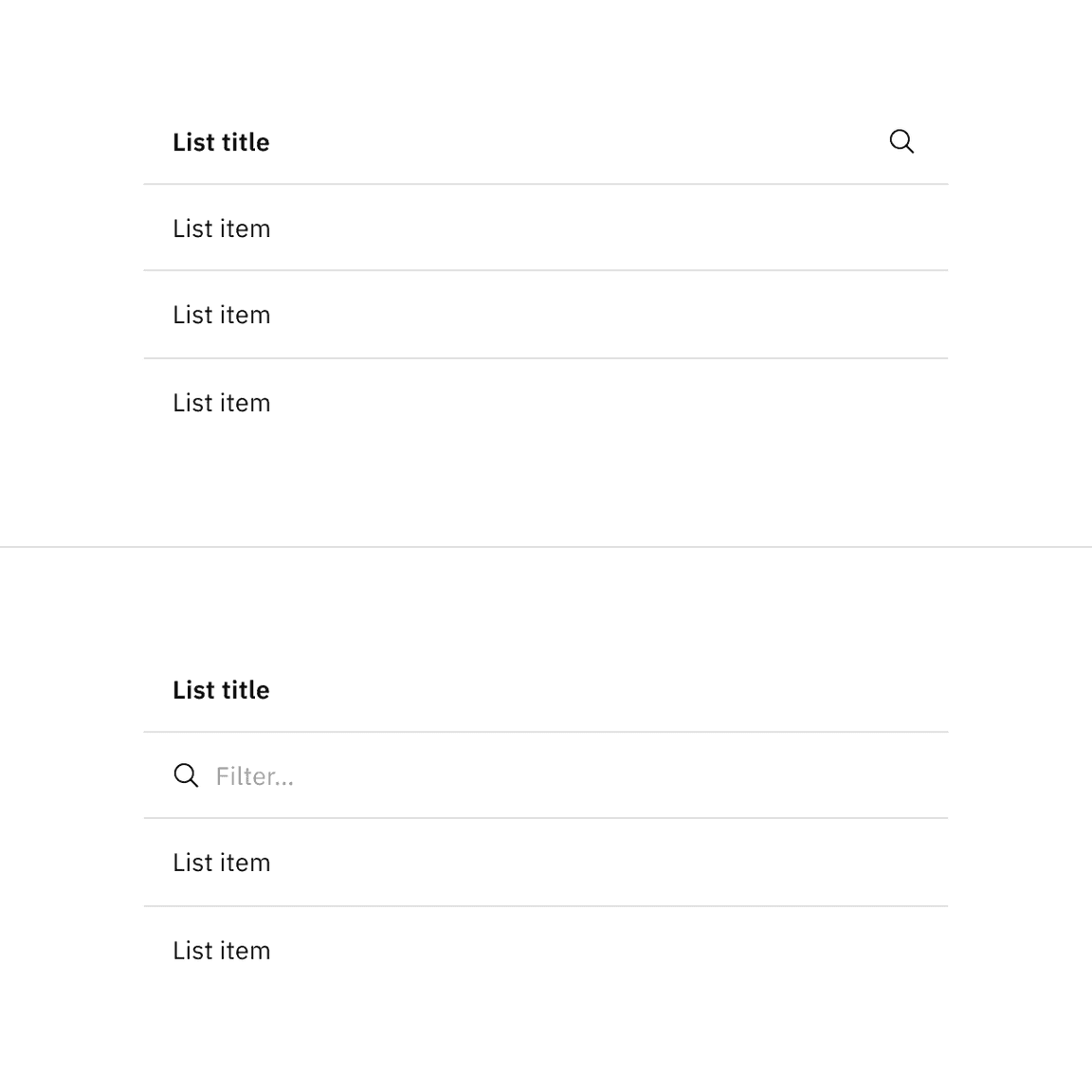 Contained list search and filtering functionality